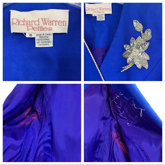 Vintage 100% Silk Double Breasted Formal Blazer Jacket by Richard Warren Petites - Picture 15 of 16